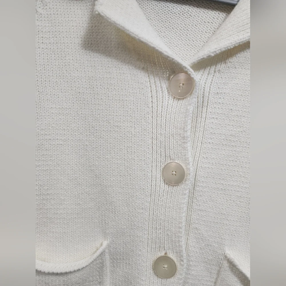 NWT Anne Klein Button UP Knit Sweater Ivory Beige Collared Size Medium - Picture 5 of 6